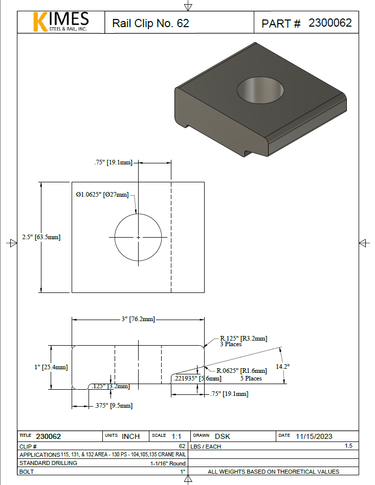 Rail clip 62 115, 131 and 132 lb